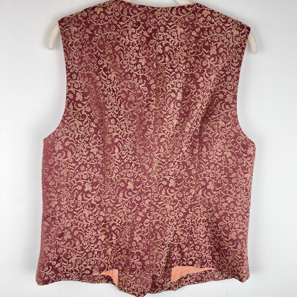 VTG Talbots Brocade Vest Women’s Size 8 Buttons Burgundy Tan Rayon Blend Lined - Picture 2 of 11